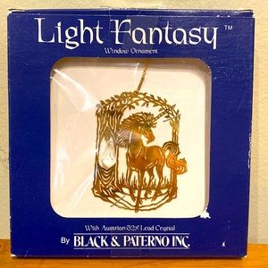 Vintage 1982 Light Fantasy by Black & Paterno Inc Gold Unicorn Window Ornament